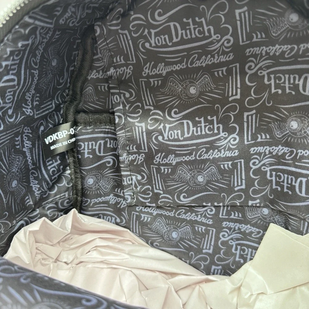 Von Dutch Sticker Logo Backpack Black Faux Leather Y2K VDKBP-028 NWT